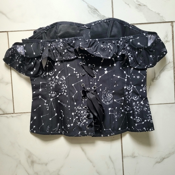 Black Astrology Print Sleeved Corset Top from Corset Study, UK size 18 (US 14) - Picture 3 of 12